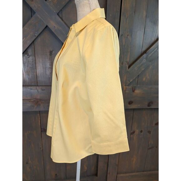 Chico's Button Up Shirt Women's Size 2 Yellow 3/4 Sleeves Wrinkle Resistant - Picture 2 of 11